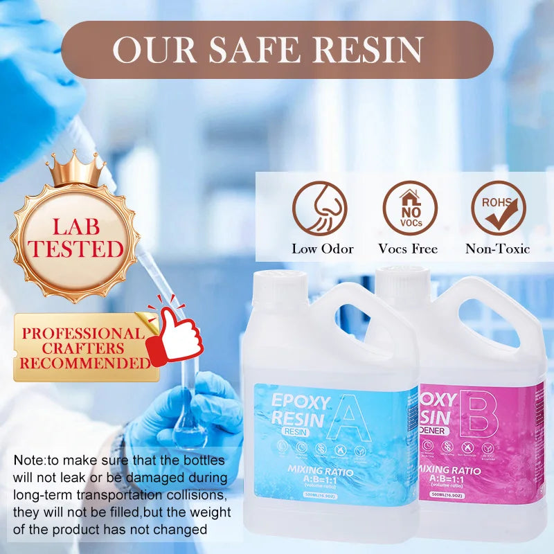 Crystal Clear Epoxy Resin Kit Bubble-Free Anti-Yellowing Self Leveling Easy Mix 1:1 Casting Resin for Table Top