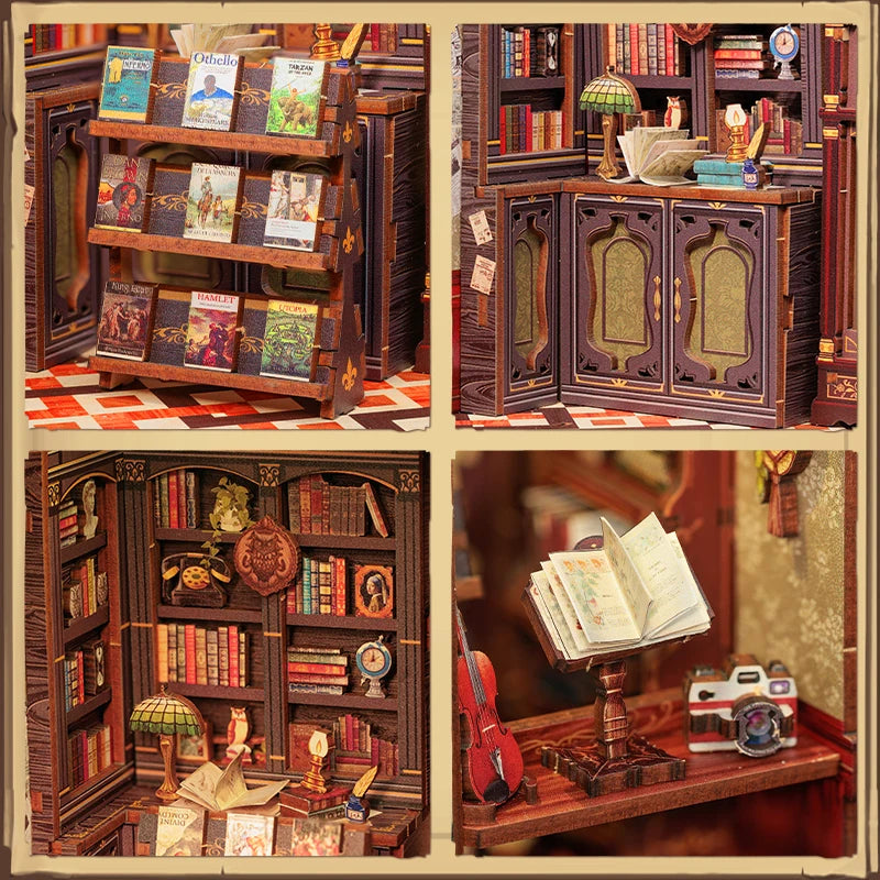 Cutebee 3D Wooden Puzzle Miniature Model Kits Owl Bookstore