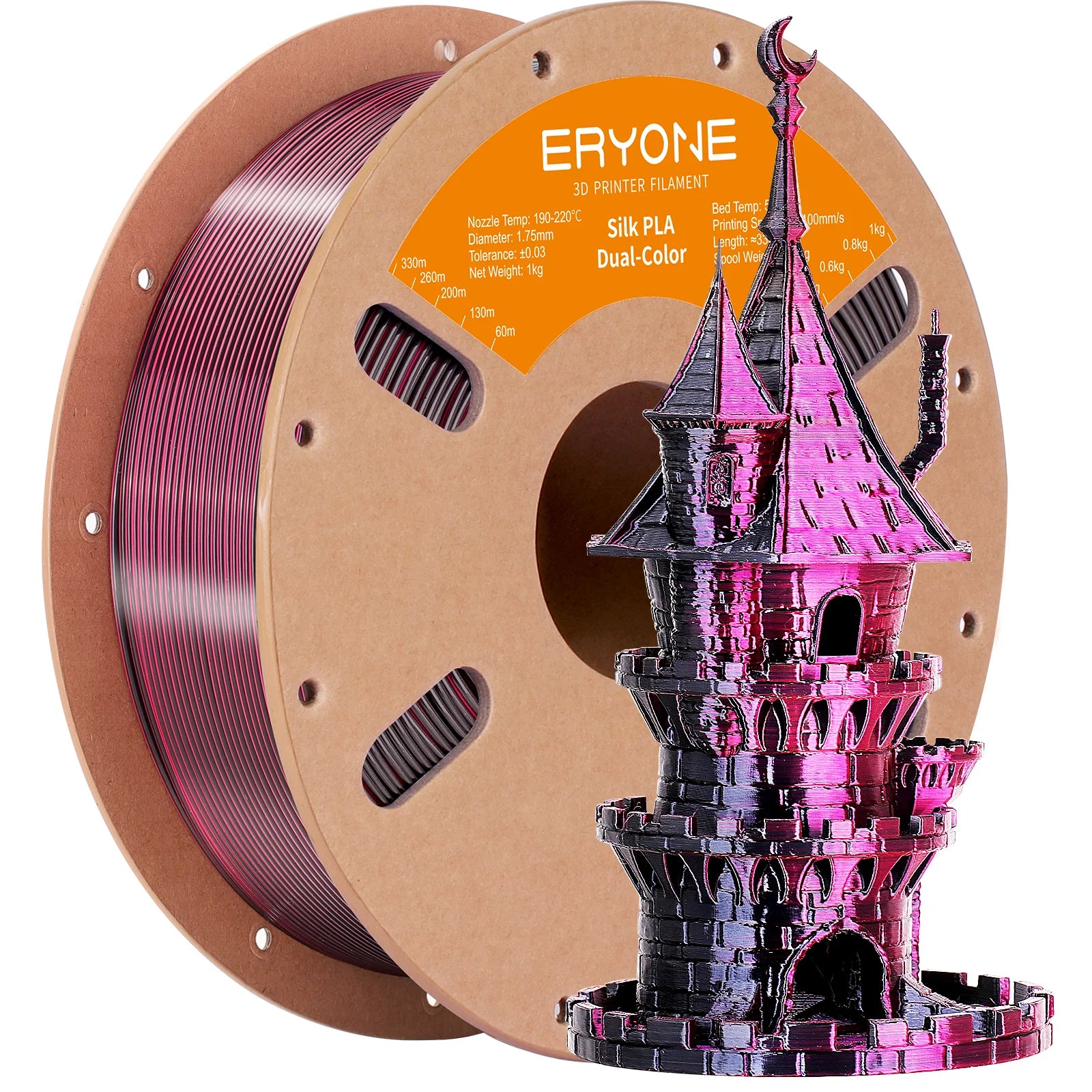 ERYONE 1KG Silk Dual Color PLA Series 3D Printer Filament 1.75mm,Coextrusion Silky Shiny Finish