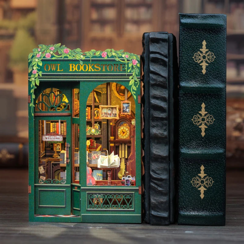 Cutebee 3D Wooden Puzzle Miniature Model Kits Owl Bookstore