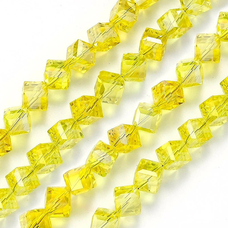 Diagonally Cube Faceted Crystal Glass Beads for Jewelry Making Bracelets, Earrings & Necklaces 4-8mm