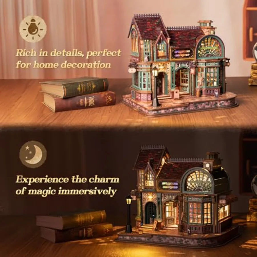 3D  Puzzle Magic Bookstore with LED Lights - DIY Miniature Kit