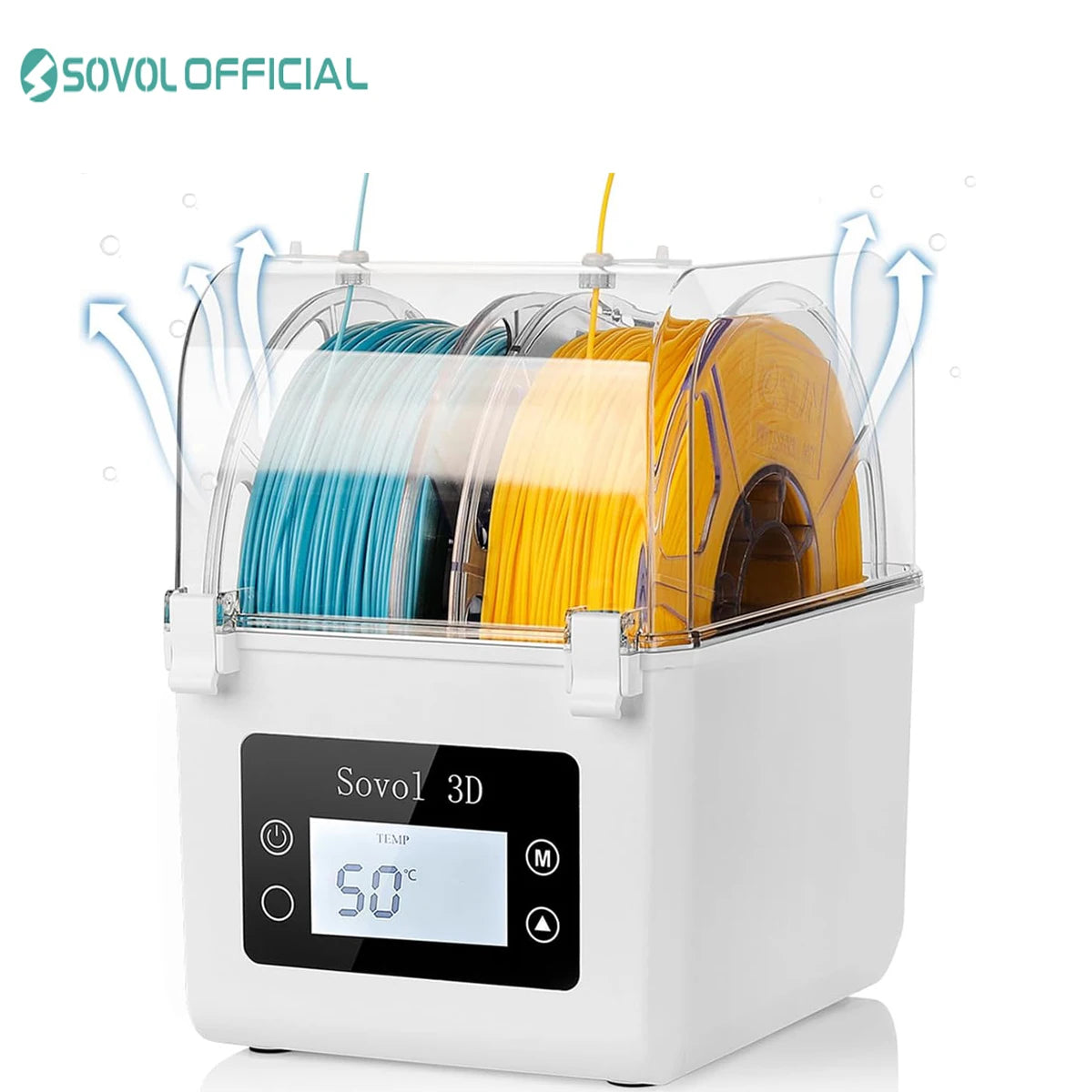Sovol 2 Rolls Filament Dehydrator Spool Holder Dry Box for 1.75mm, 2.85mm ABS PLA PETG TPU FDM Material 3D Printer