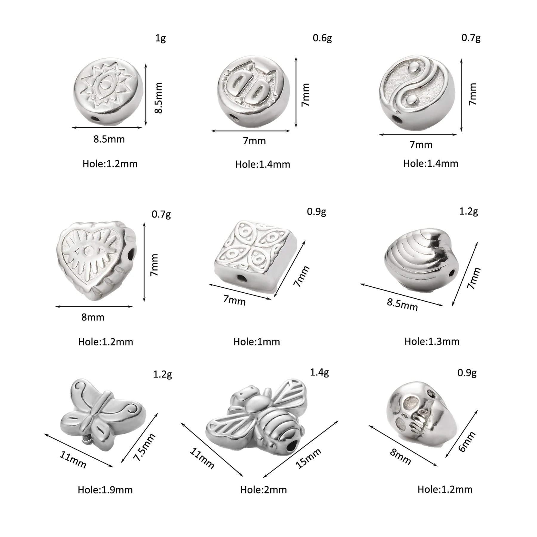 5pcs Stainless Steel Butterfly Bee Loose Spacer Beads Charms For DIY Necklace Bracelet Making Findings Accessories