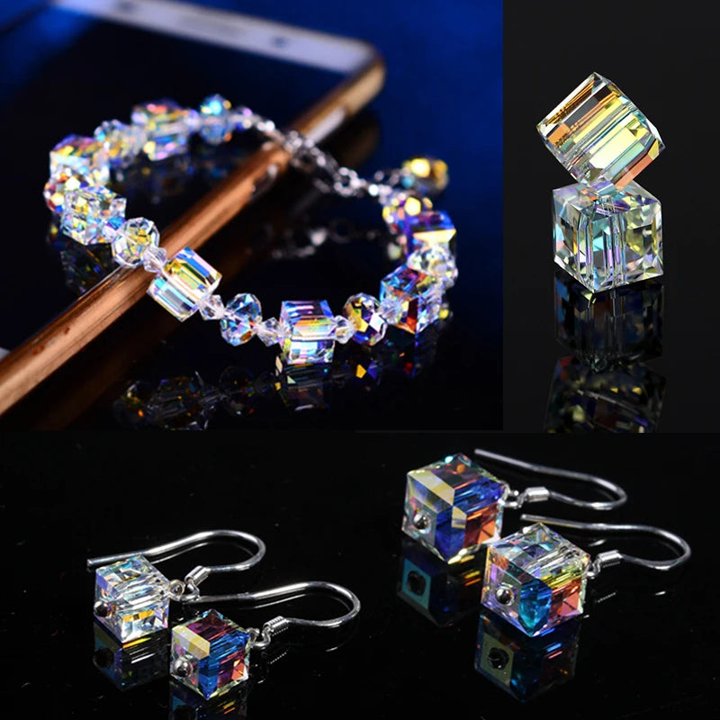 Crystal Beads AB Cube Austria Beads for Jewelry Making Bracelet Earrings Necklace 50/100PCS 4/6/8mm