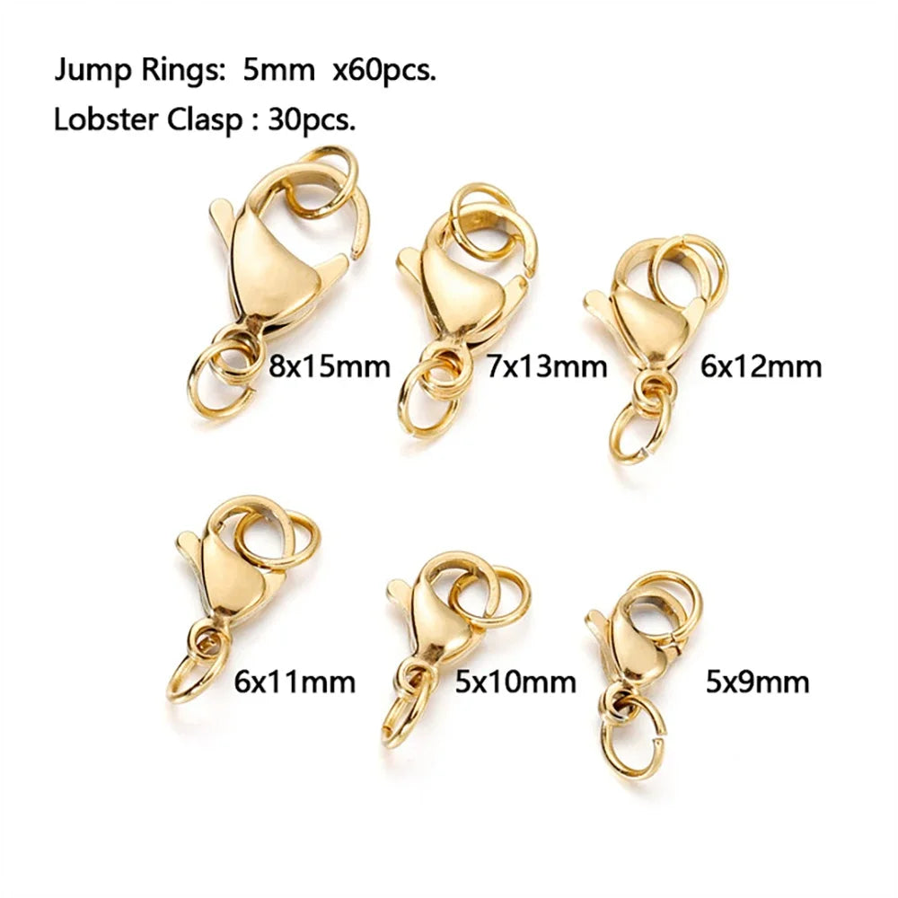 Stainless Steel Lobster Claw Clasps Jump Rings For  Necklaces Bracelets Jewelry Findings Making Supplies 30Pcs