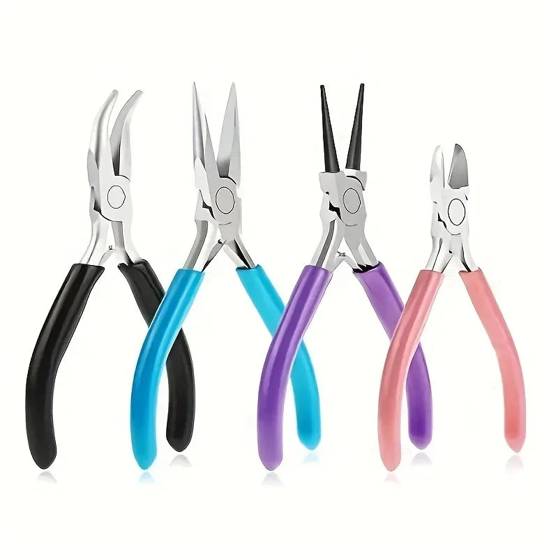 Multi functional jewelry pliers set - needle tip pliers, elbow pliers for bead stringing, repair, and handicrafts