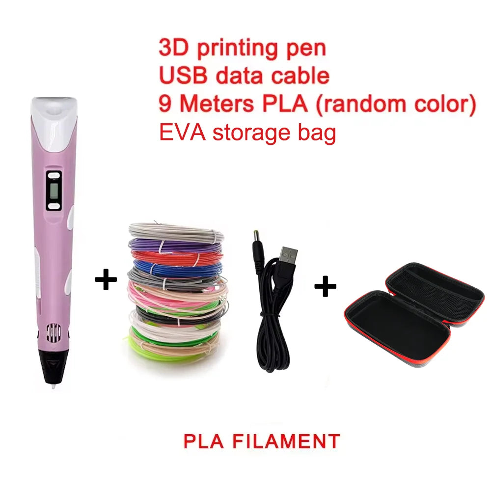 Electronic 3D Printing Pen with 9M PLA Consumables High-Temperature 3D Graffiti Tool Intelligent Toy