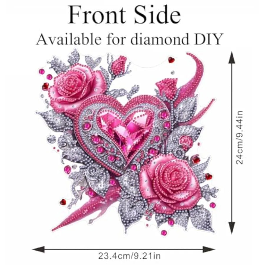 Hearts & Roses 5D Diamond Painting Hanging Pendant, DIY Rose and Heart Diamond Art Kit B