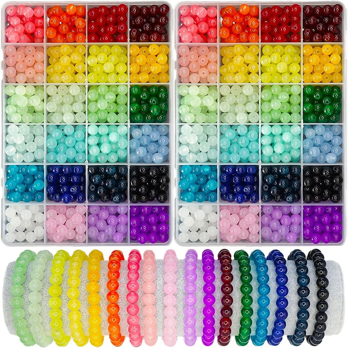 48 Compartments Glass Beads for Jewelry Making, 24 Colors 8mm Beads 1200PCS