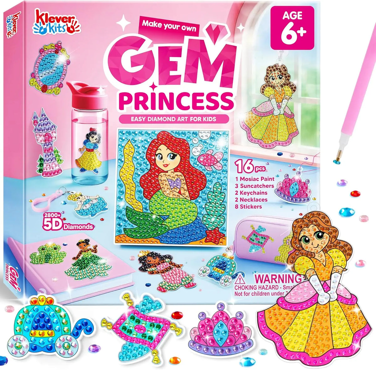 JOYFY 16  Gem Painting Kids Diamond Gem Painting Kit with 5D Gem for Girls Ages 6-Boys &Girls 12 Gem Craft