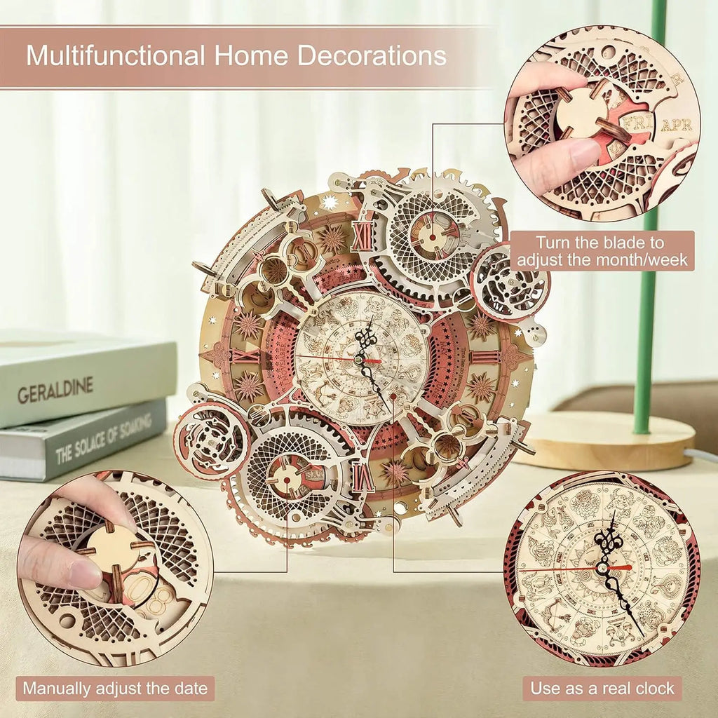 Robotime Wall Clock 3D Wooden Puzzle Set Mechanical Building Kits