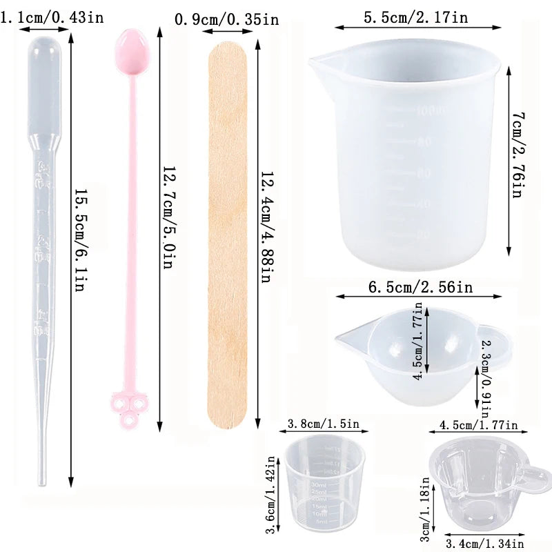 Epoxy Resin Kit Silicone Mold Tools, Mixing Cups, Droppers, Wood Sticks, Measuring Cups for Jewelry Making