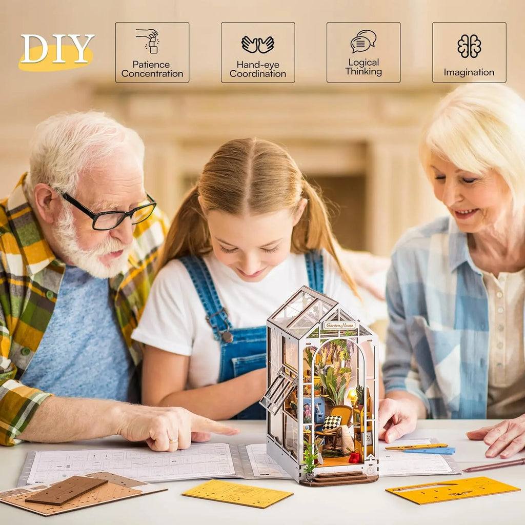 Book Nook Wooden Miniature Doll House for Bookshelf Insert Furniture