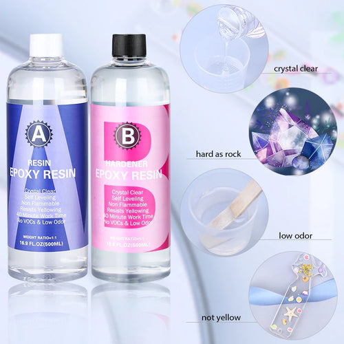 High Gloss Resin and Hard Crystal Clear Epoxy Resin Kit for Art Casting Jewelry, Or Projects Tumblers Tables 3D Crafts Easy Mix 1:1