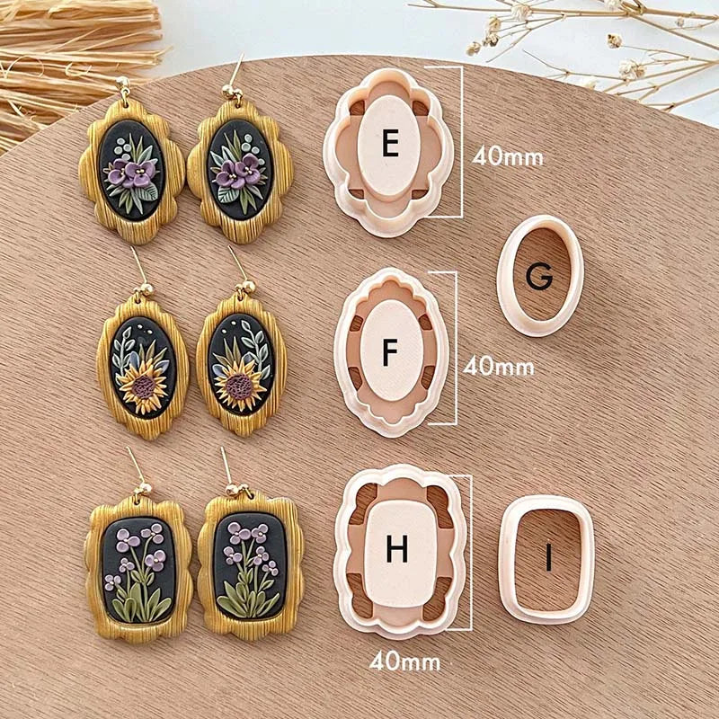 Polymer Cutters Geometry Embossed Frame For Earrings Or Pendants