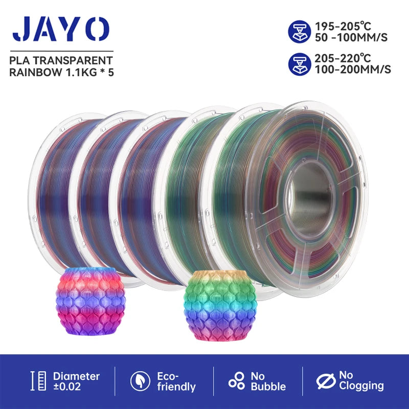 JAYO 5Rolls PLA/PLA Plus/Petg/ABS/TPU/PLA Metal/PLAYG/HS-PLA 3D Printer Filament 1.75mm FDM
