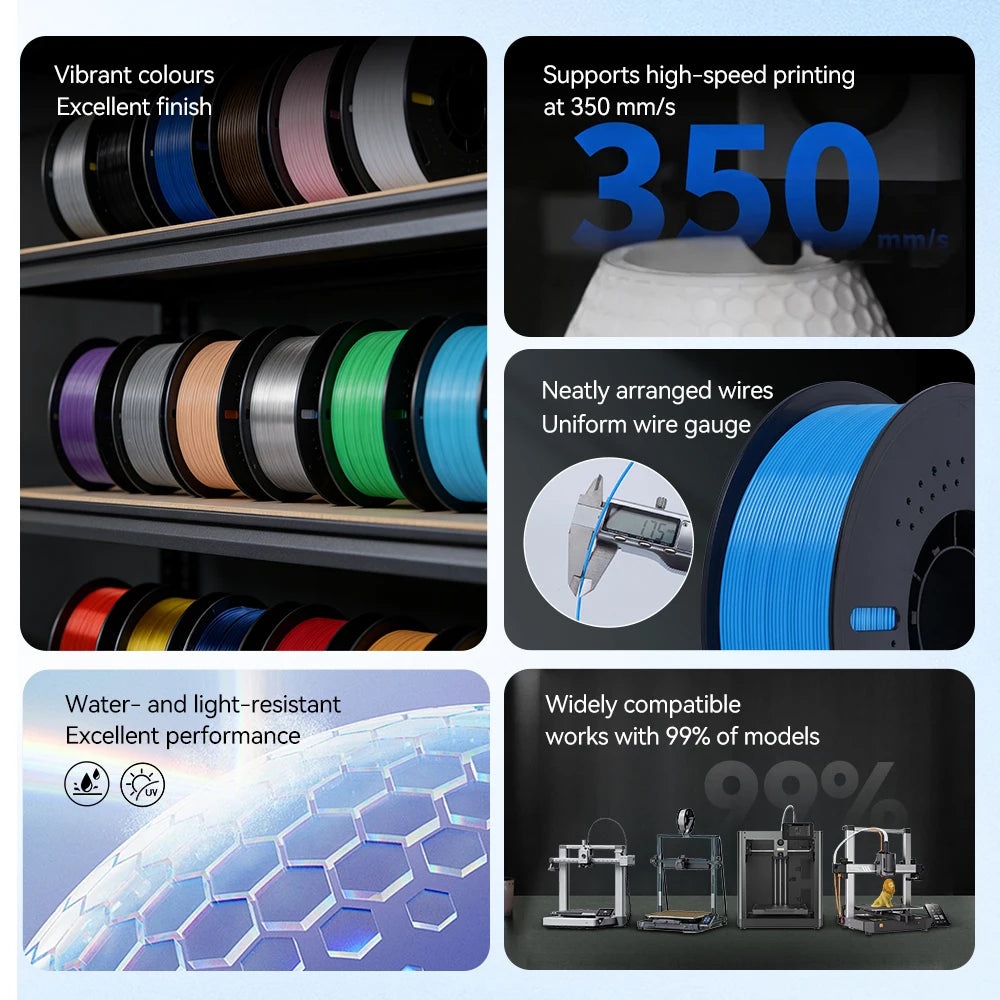 KINGROON 22LBS PETG or PLA filament 3D Printer Filament 10 Rolls 1KG 1.75MM Eco-Friendly Good Toughness Mix Color