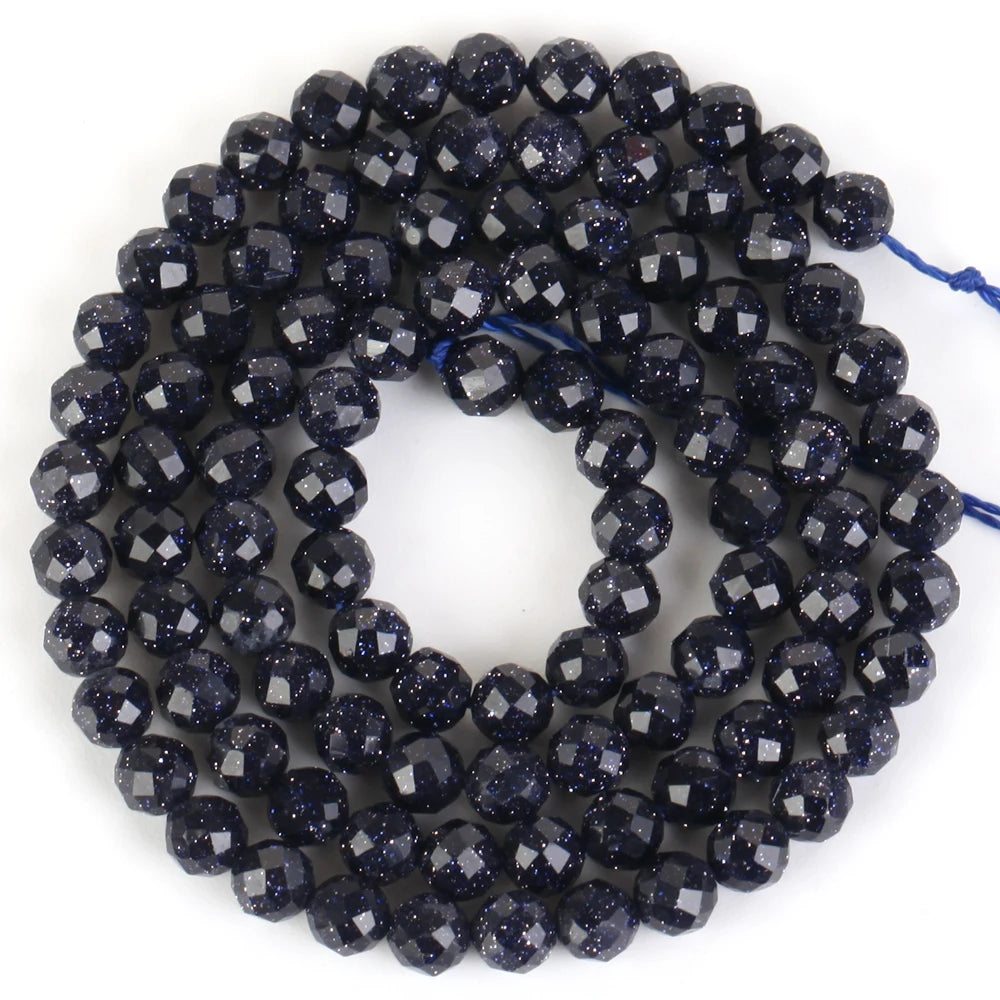 Natural Faceted Blue Sandstone Round Loose Beads for Handmade Bracelets and Jewelry 2,3,&4mm